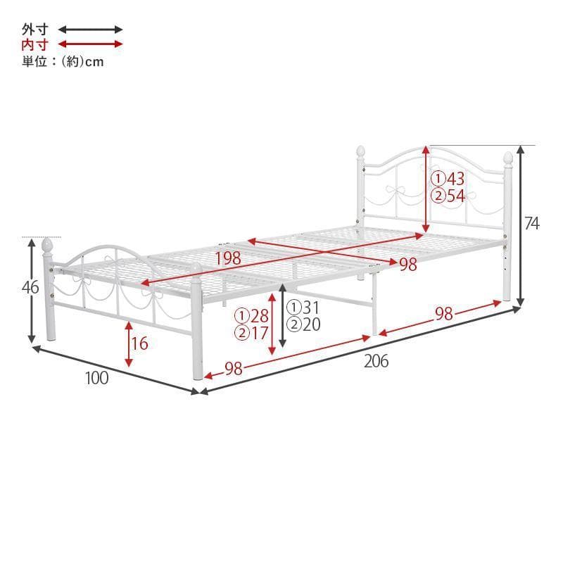 リボンフレームベッド シングル 高さ2段階 姫系 プリンセス KH-3099S