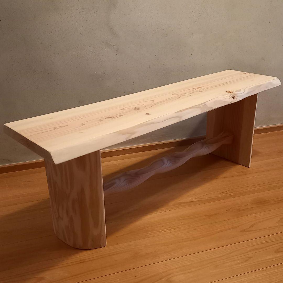 一点物　国産杉スツール、ベンチ　無垢一枚板&丸太半割りログ脚使用 一点モノ国産杉低床スツール、ベンチ無垢杉根元杢一枚板&