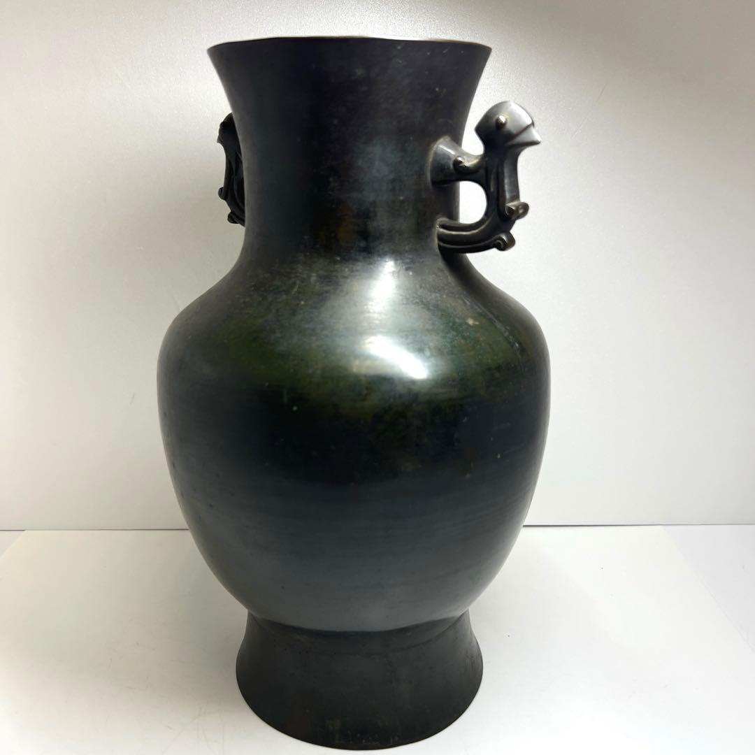 中国清時代 鳥耳付古銅花瓶 高さ約33.5㎝ 3462g 東Y7-