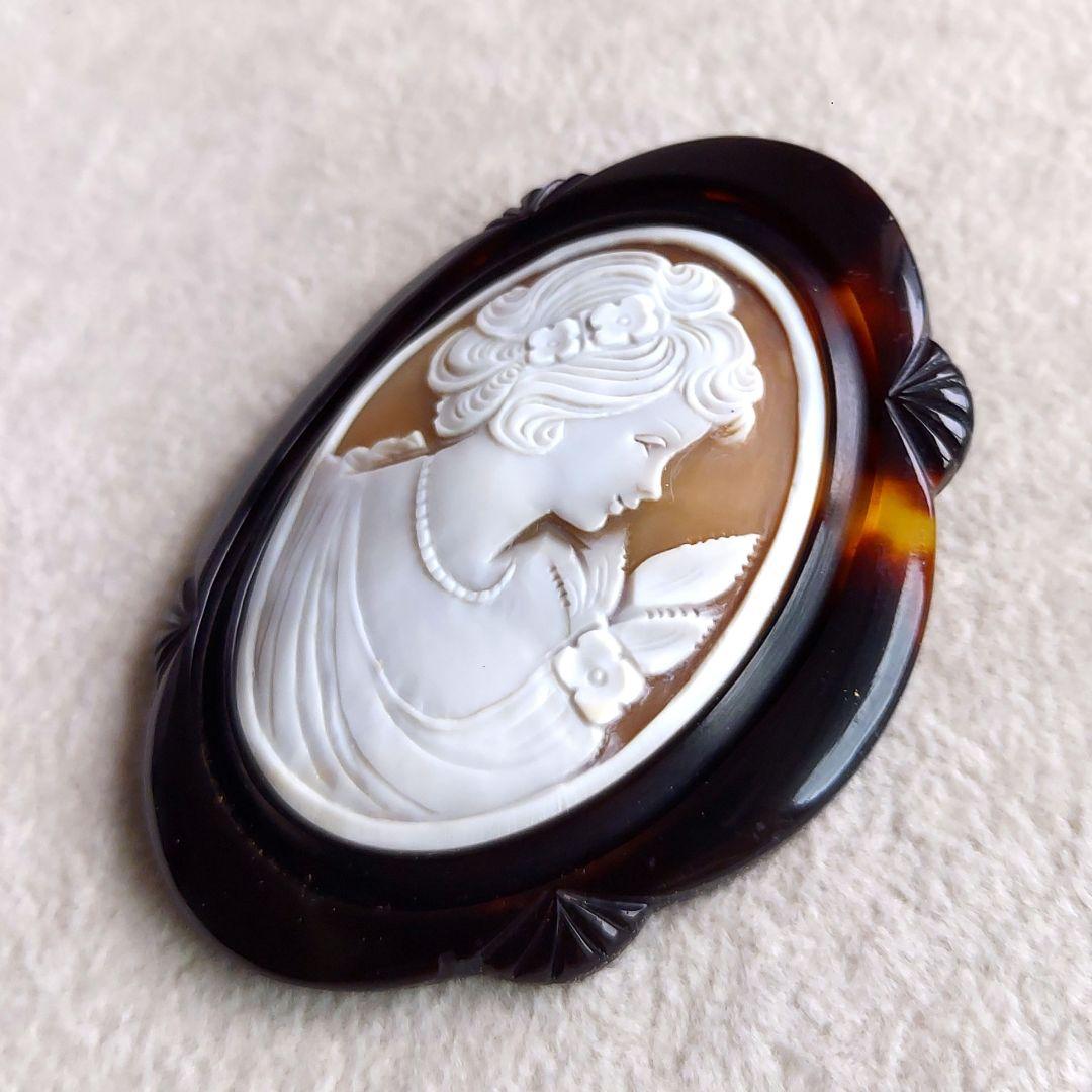 ヴィンテージ鼈甲カメオK 18ペンダントトップ&ブローチ
