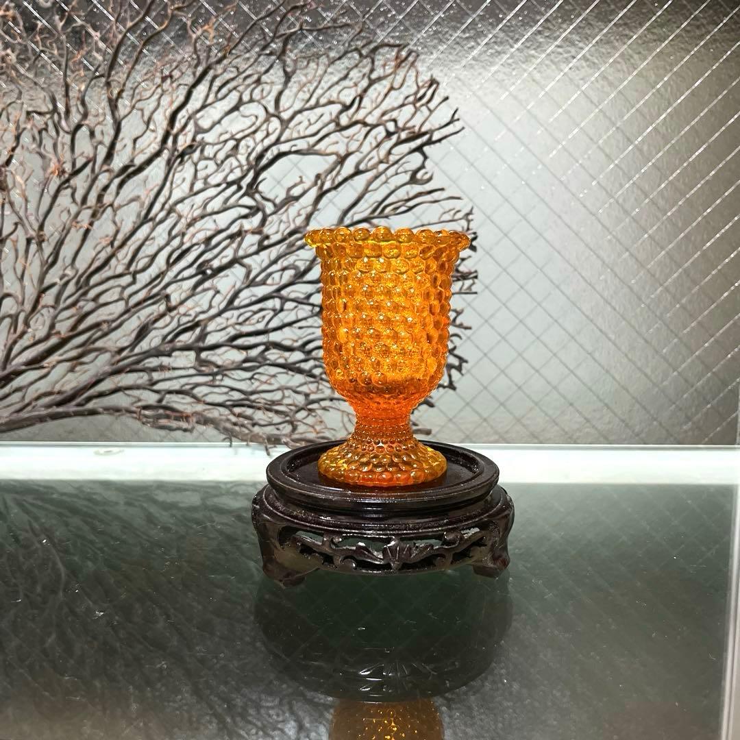骨董時代ガラス希少橙色黄色暈し霰プレスあられ氷コップウラン 1客