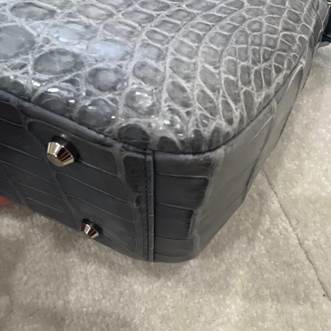 り*様 【極美品】　JRA認定　クロコダイル　ショルダーバッグ　ブルーグレー