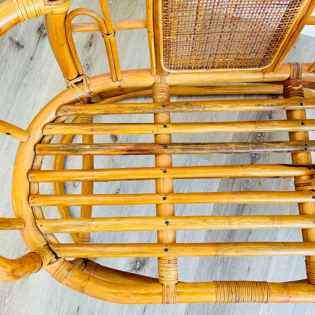 アンティーク ラタン 藤家具 サイドテーブル付きテレフォンベンチ