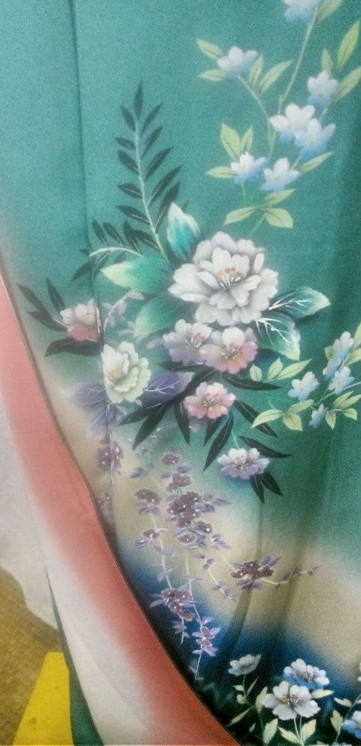 付け下げ、訪問着ブルーグリーン色、花柄入、身丈175cm - メルカリ