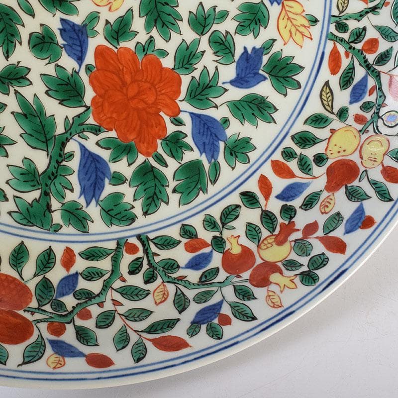 中国 大明萬暦年製 五彩花文 大皿 飾り皿 直径約39㎝ V