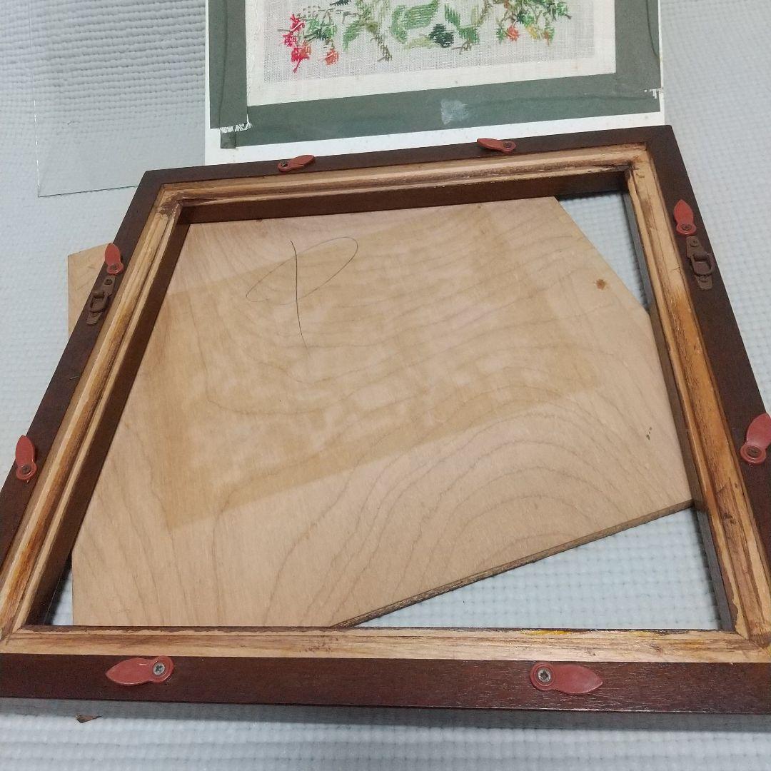 職人の手仕事〈松本民芸家具〉額縁3枚／刺繍アート付、昭和レトロ、民