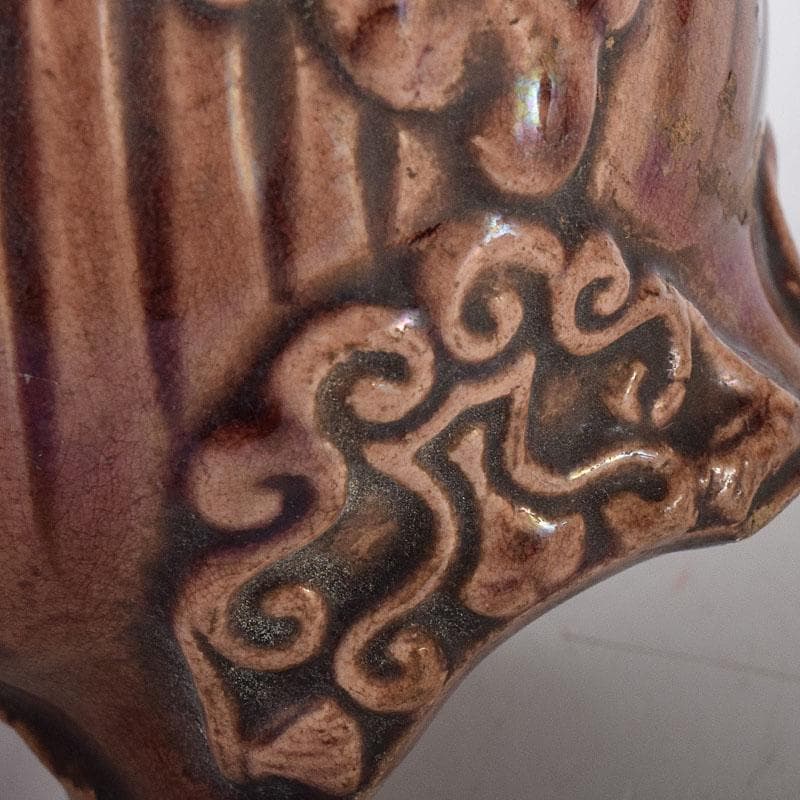 中国 紫交趾 花口酒盃 時代箱 C R8473