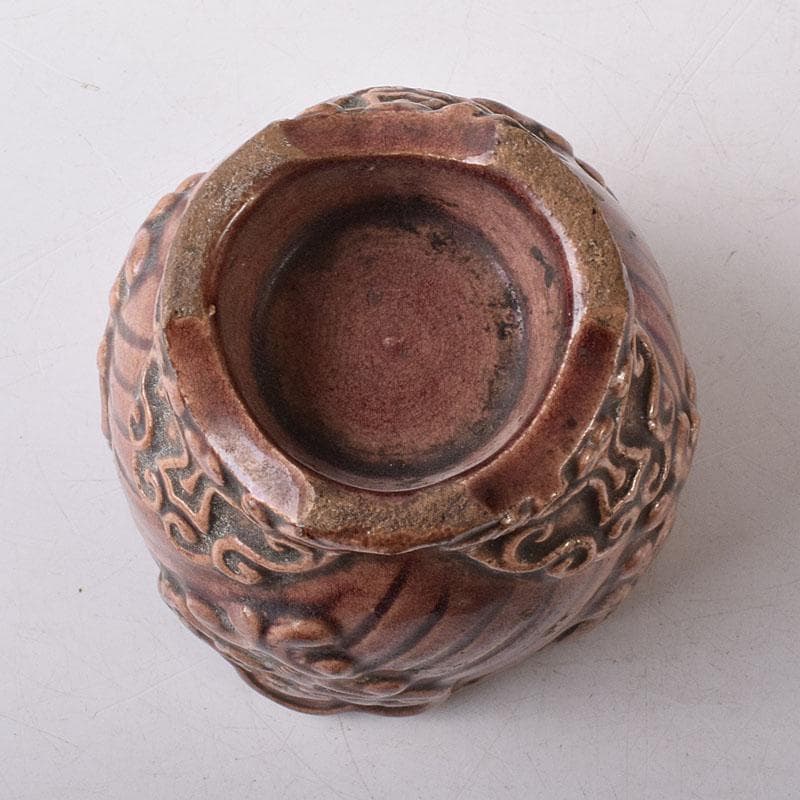 中国 紫交趾 花口酒盃 時代箱 C R8473