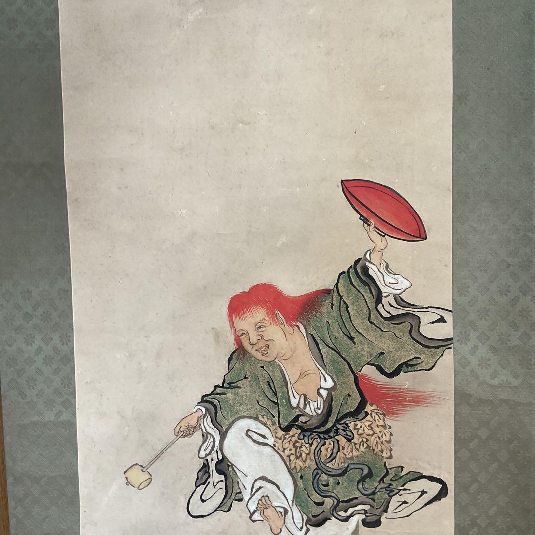 英 一蝶 絹本 彩色画 【 猩々図 】 落款印譜は《趣在山雲泉石間》