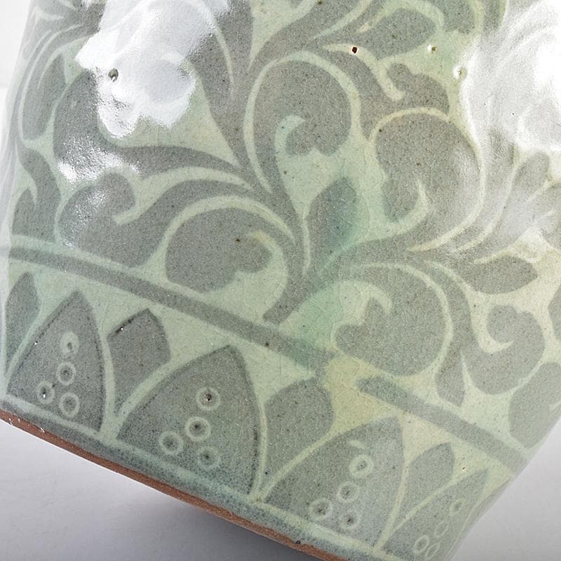 韓国 水広陶窯 李貞夏作 高麗青磁 花文 水指 合わせ箱 V