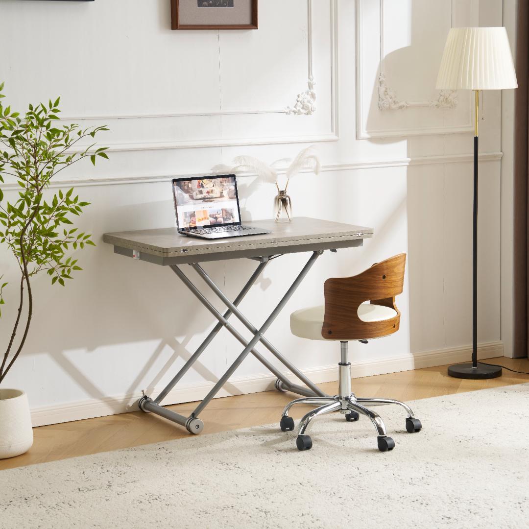 感謝祭！赤字価格！テーブル 天板が2倍に広がるガス圧昇降テーブル GRAY