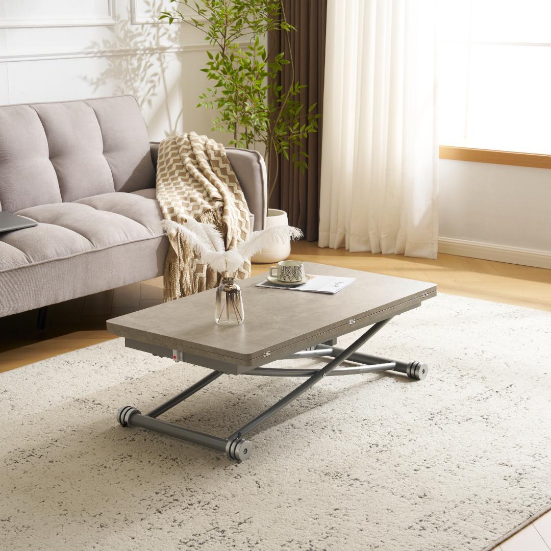 感謝祭！赤字価格！テーブル 天板が2倍に広がるガス圧昇降テーブル GRAY