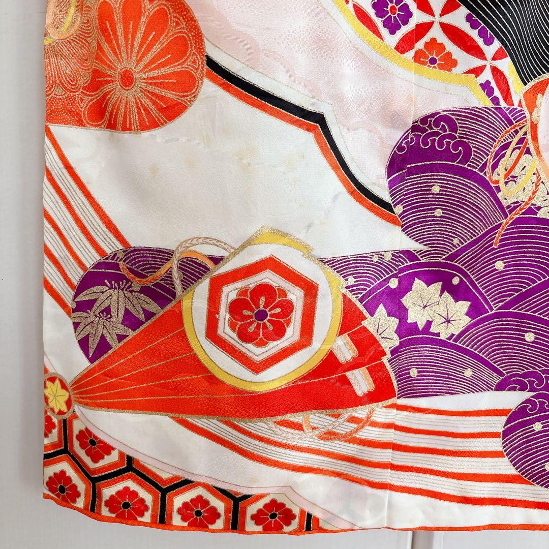 七五三　7歳　四つ身　子供着物　作り帯　女の子　長襦袢　フルセット　オレンジ