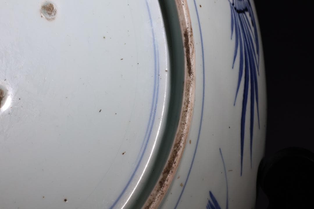 江戸中期 古伊万里 染付 大皿 花鳥風月図 角福銘 直径42㎝