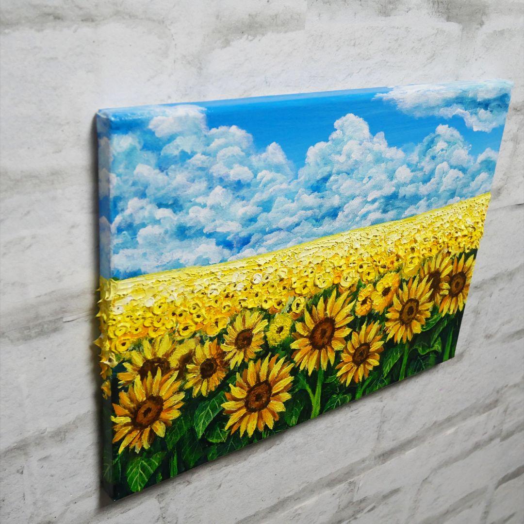 油絵 油彩 油彩画 絵 絵画【夏の向日葵畑】F4号
