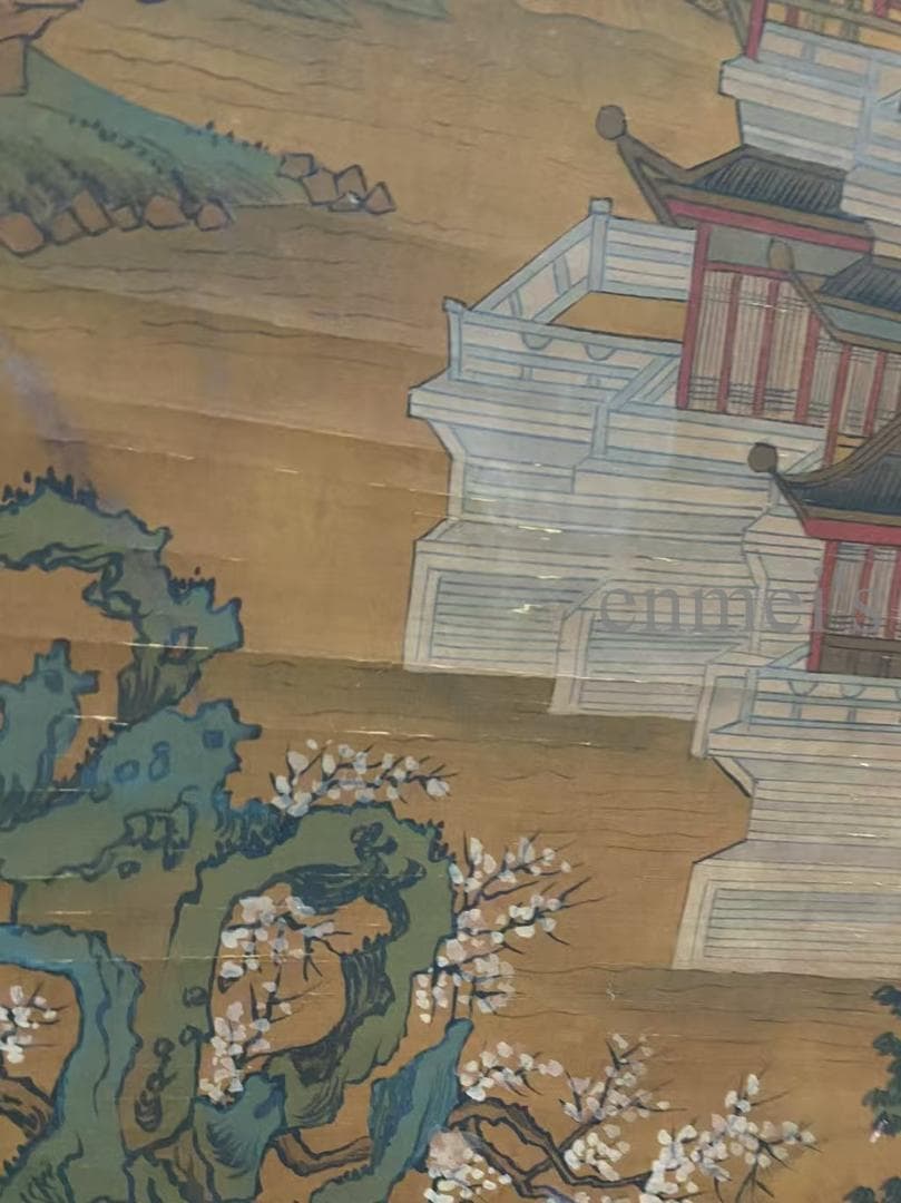 中国古美術 宋代 王希孟款 山水図 掛軸 絹本 肉筆 唐物 古画 書道