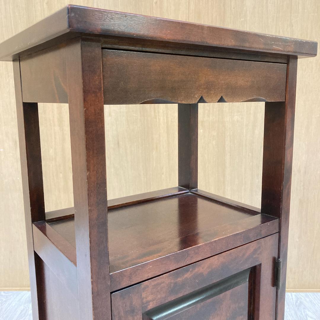 北海道民芸家具 カバ無垢材 電話台 サイドテーブル 飾り台 花台