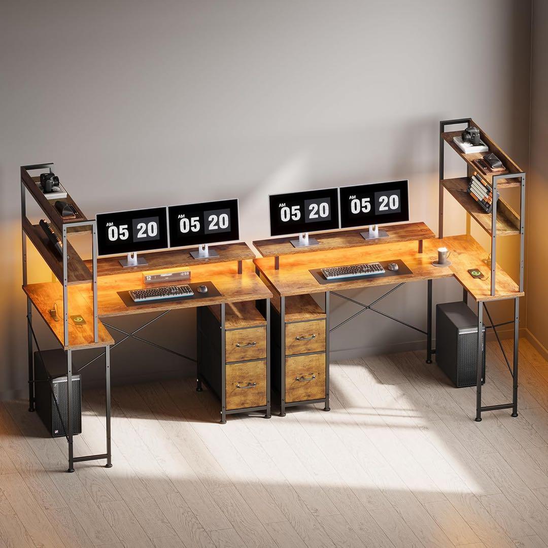 L字型パソコンデスク 収納棚付き