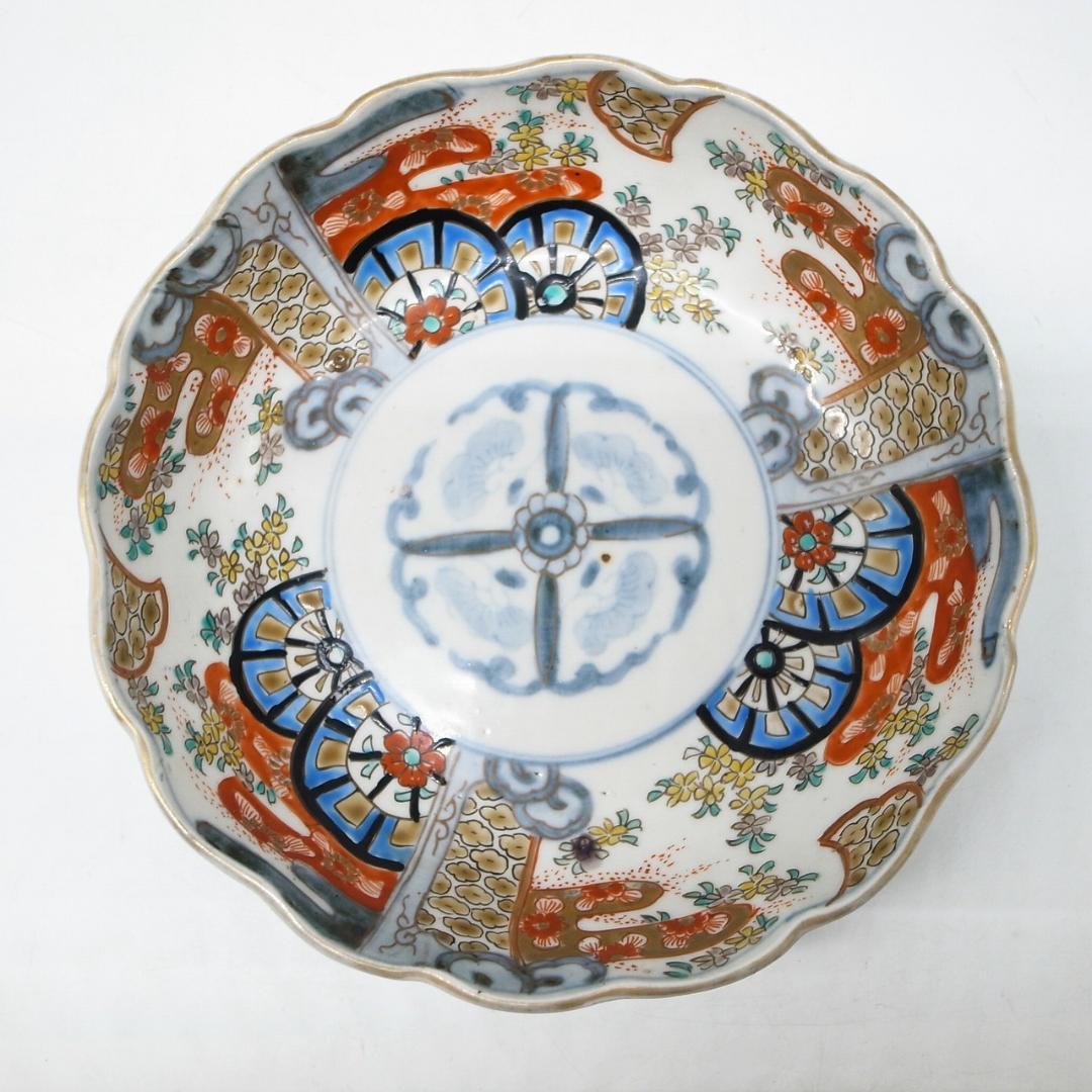 古伊万里　錦手　花に水車文様　なます皿　2枚