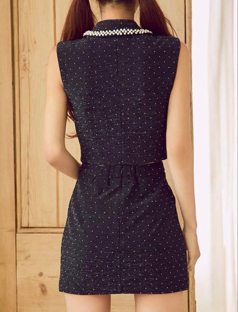 ほ*け様 パール襟フロントジップセットアップドレス XS