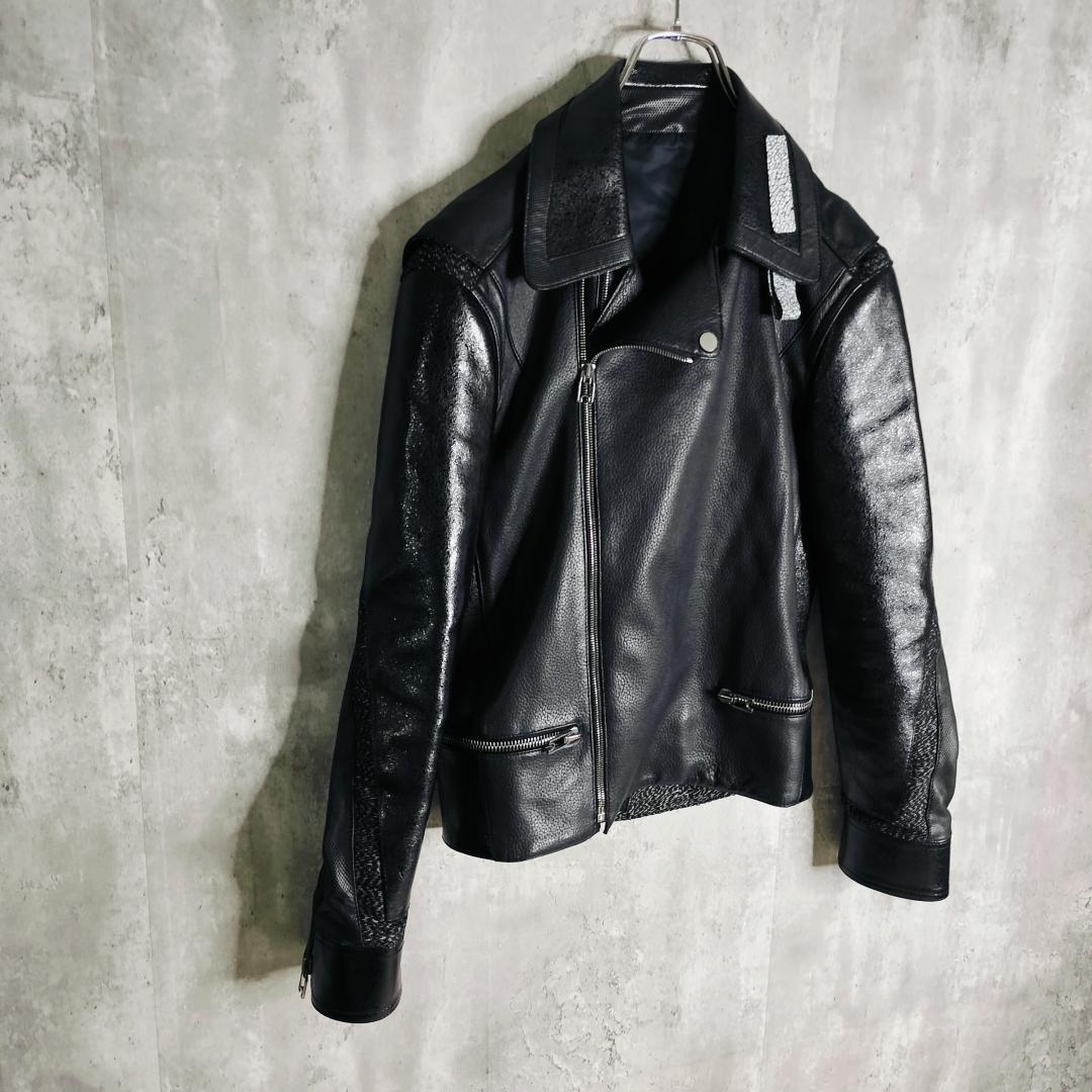 美品・異素材切替】バレンシアガ 羊革×牛革 レザーダブルライダース