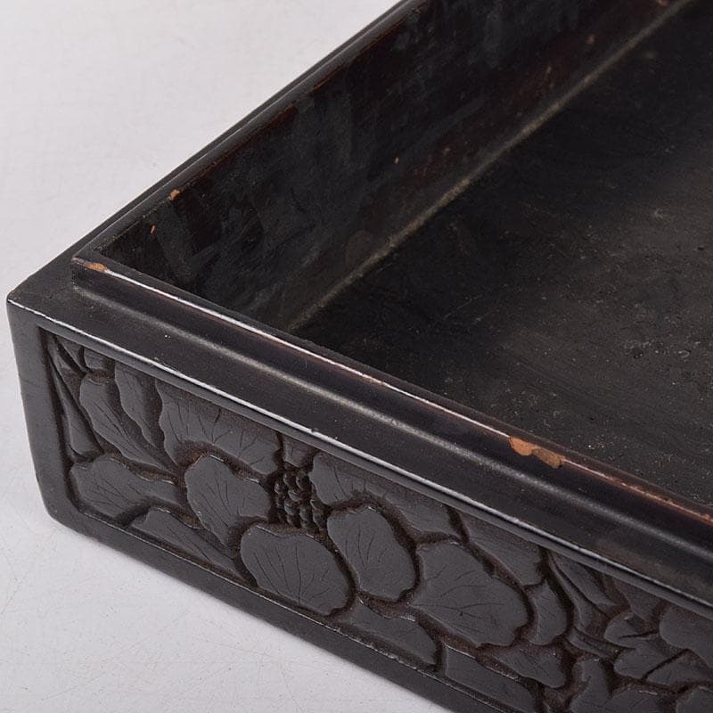 中国　漆塗　山水人物文　文箱　硯箱　V　R8958