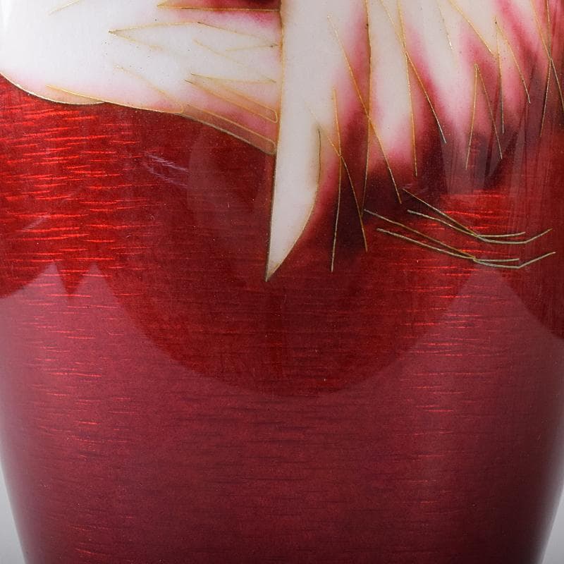 七宝焼　安藤七宝店　旭光釉双鶴文　花瓶　高さ約31㎝　台付　共箱　MR8333B