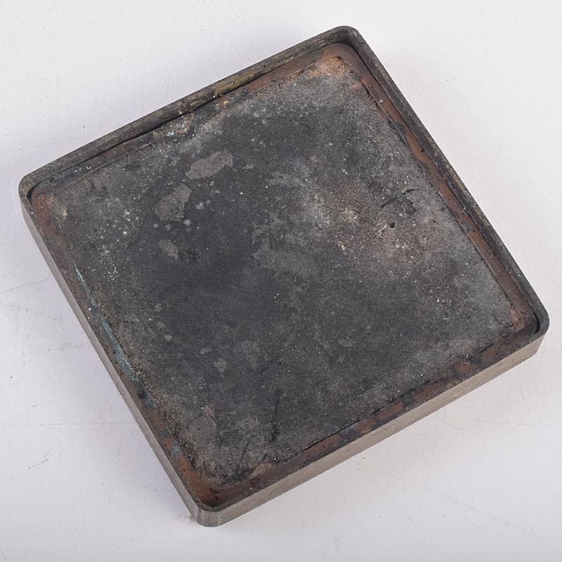 taka　中国　古錫漢詩刻　四方盒子肉池　小箱　約193g　D　R8858
