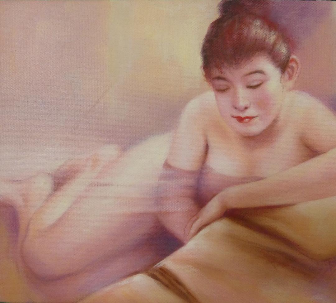 油絵　額付き　高坂卓至　 F6 【　裸婦　】手描き