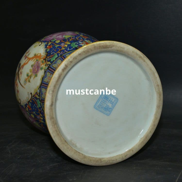 清雍正珐琅彩花鸟文描き金花瓶 景徳鎮 陶磁器 装飾品 現代