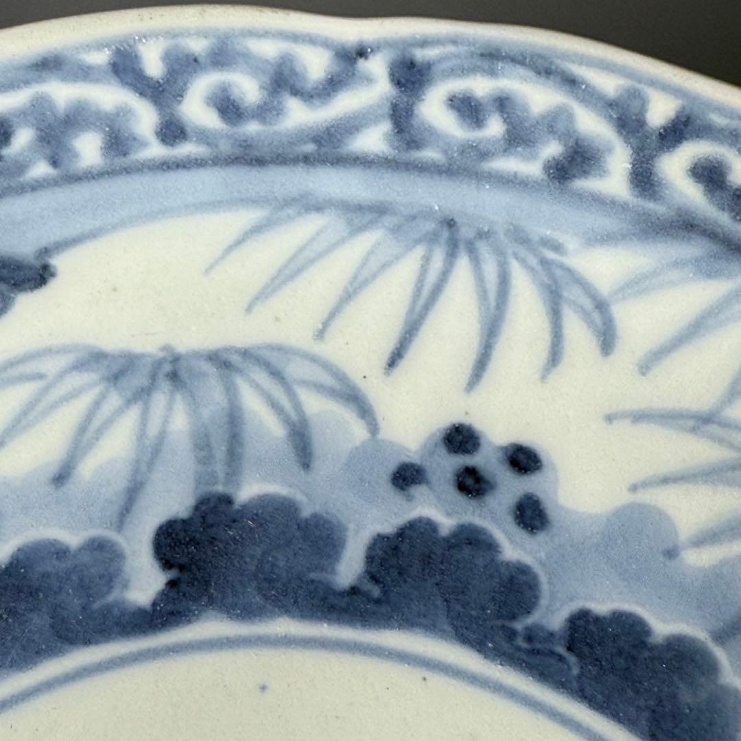 古伊万里 染付竹林蛸唐草文七寸皿 六枚 大明成化