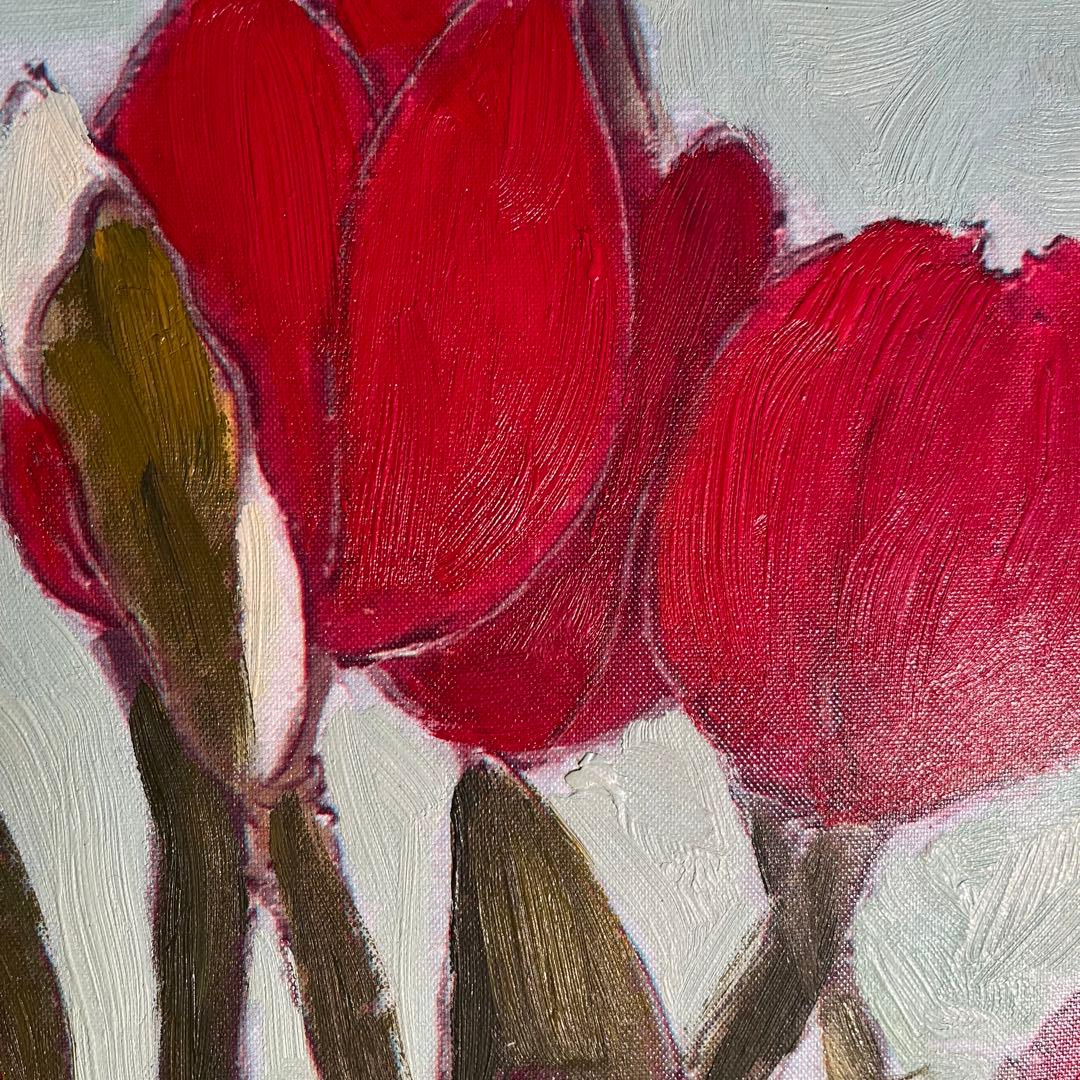 手書き油絵 チューリップ 額付 絵画 インテリア 油彩画