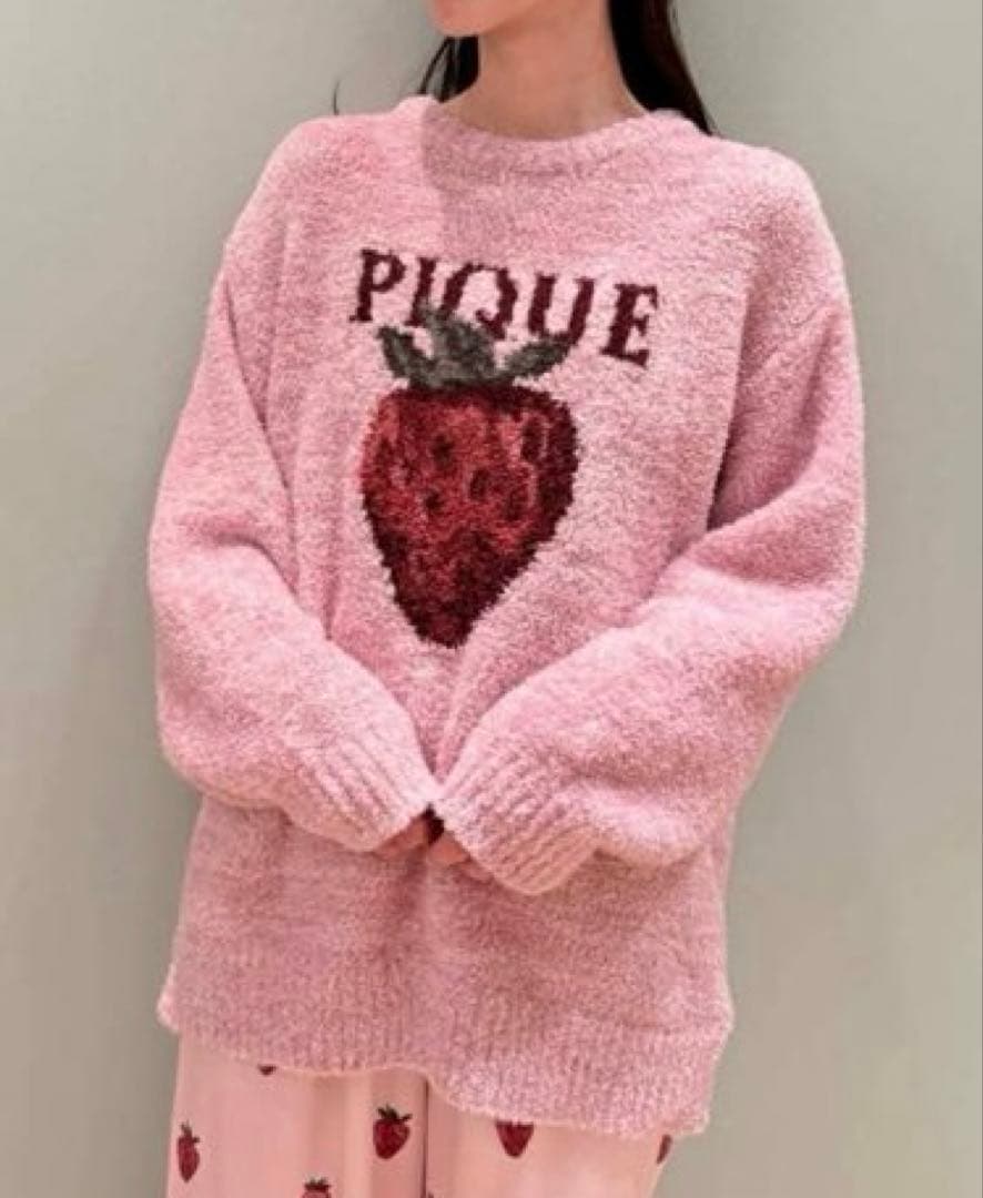 【新品】ジェラートピケ　ストロベリージャガードプルオーバー&ツイルロングパンツ