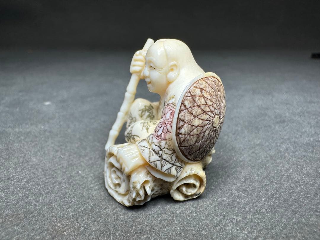 送料無料 江戸時代 鬼面細密彫 緒締玉 径1.8cm 重4g検/提げ物緒締玉根