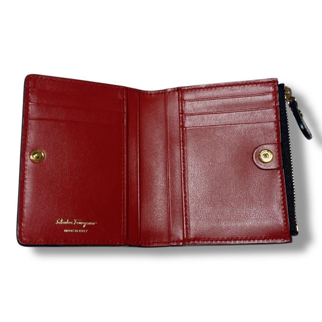 サルバトーレフェラガモ 良品 イタリア製ハラコヴァラリボン 2つ折り