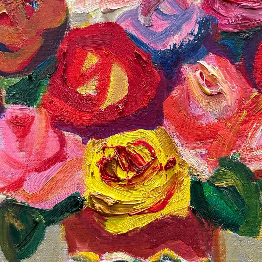 2114様感謝 ‼️村田省蔵「 薔薇 」肉筆油彩F6号署名共シール差函