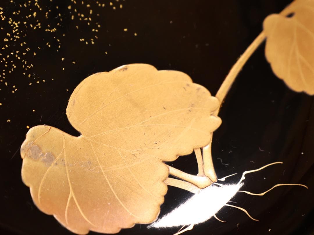 BK413　時代輪島塗　蓮図金蒔絵　吸物椀　二客　木製　茶道具 懐石 会席 菓子