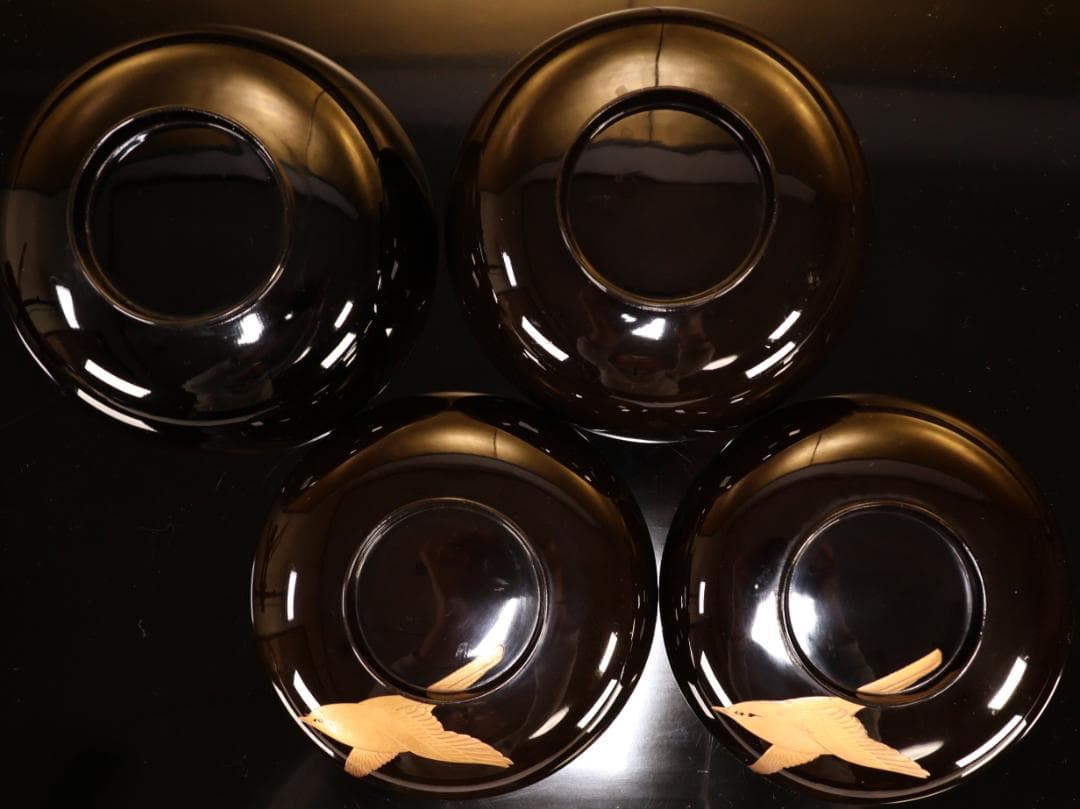 BK413　時代輪島塗　蓮図金蒔絵　吸物椀　二客　木製　茶道具 懐石 会席 菓子