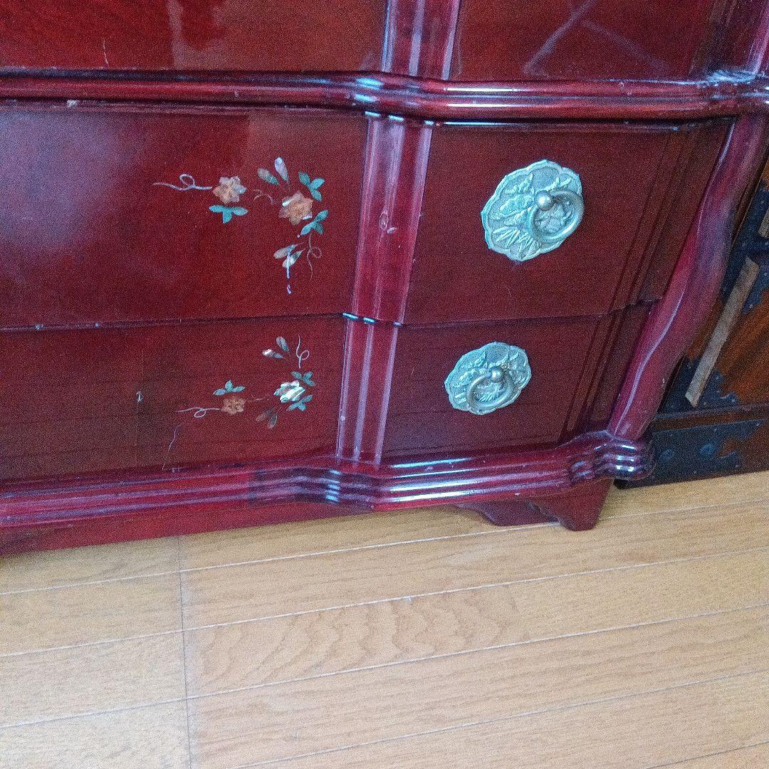 骨董洋服タンス マホガニ貝細工