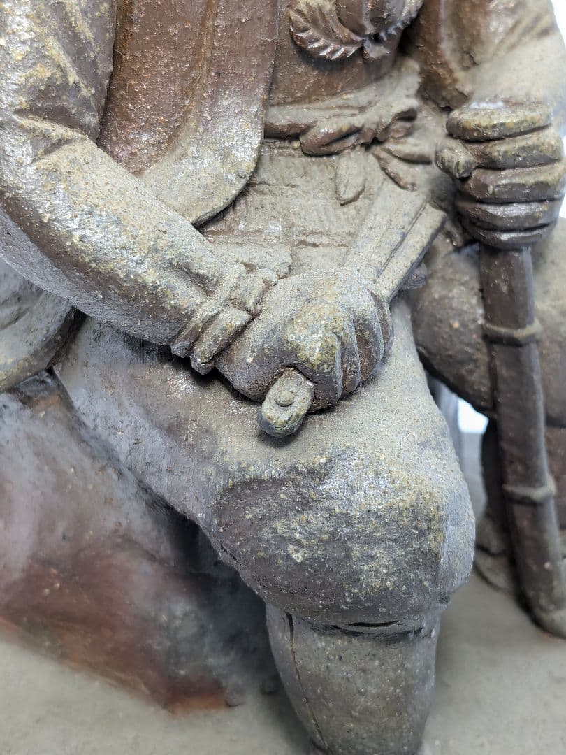 岡本碧山 備前焼 桃太郎像 陶像 細工物 置物 縁起物 陶器人形 インテリア