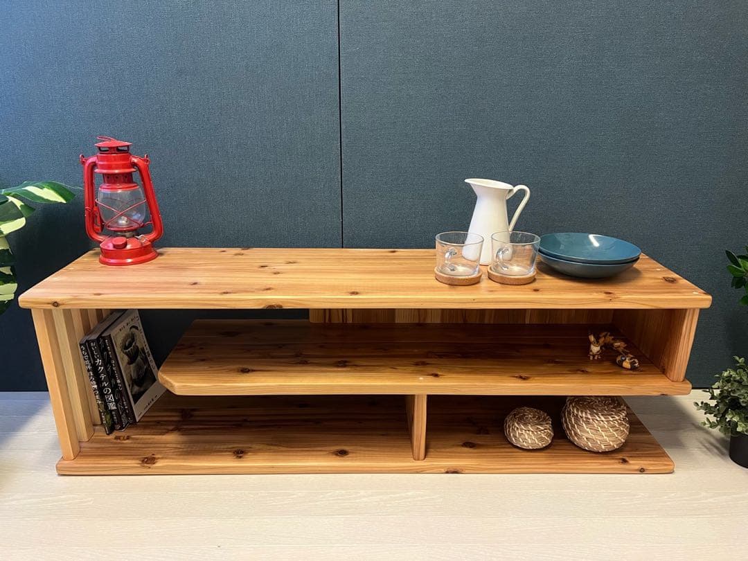 【送料無料】 テレビボード 棚板付き 縦格子型 シェルフ 小物置き 杉 120 送料無料】 テレビボード 棚板付き 縦格子型 シェルフ 小物置き 杉 120