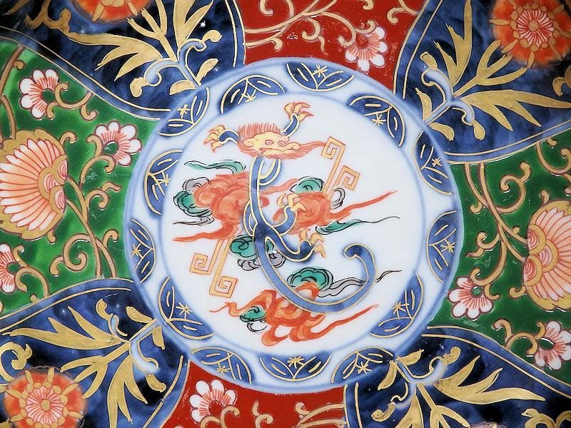 古伊万里　金襴手　雲龍に花の図　６寸皿　D520AS-CAr