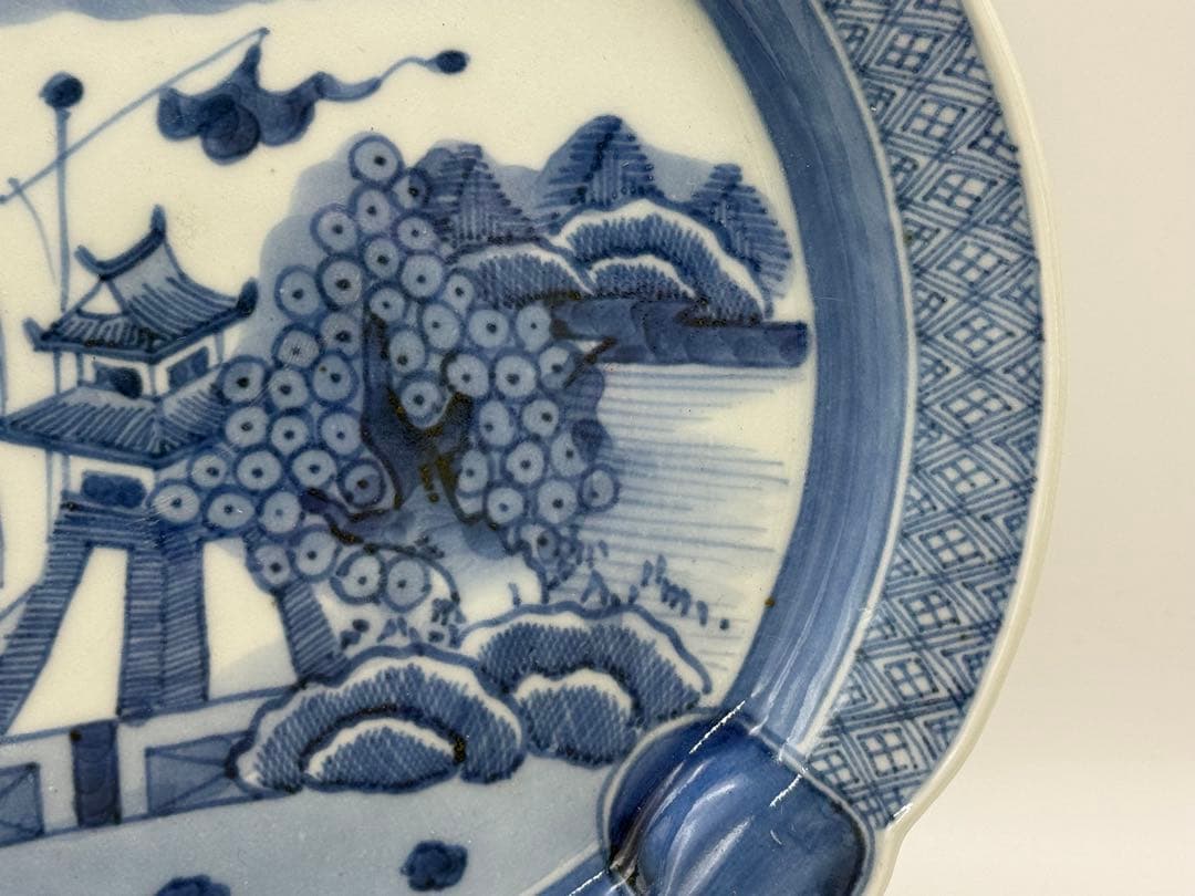 江戸時代 古伊万里 染付山水紋7寸皿 アンティーク 送料込み260115