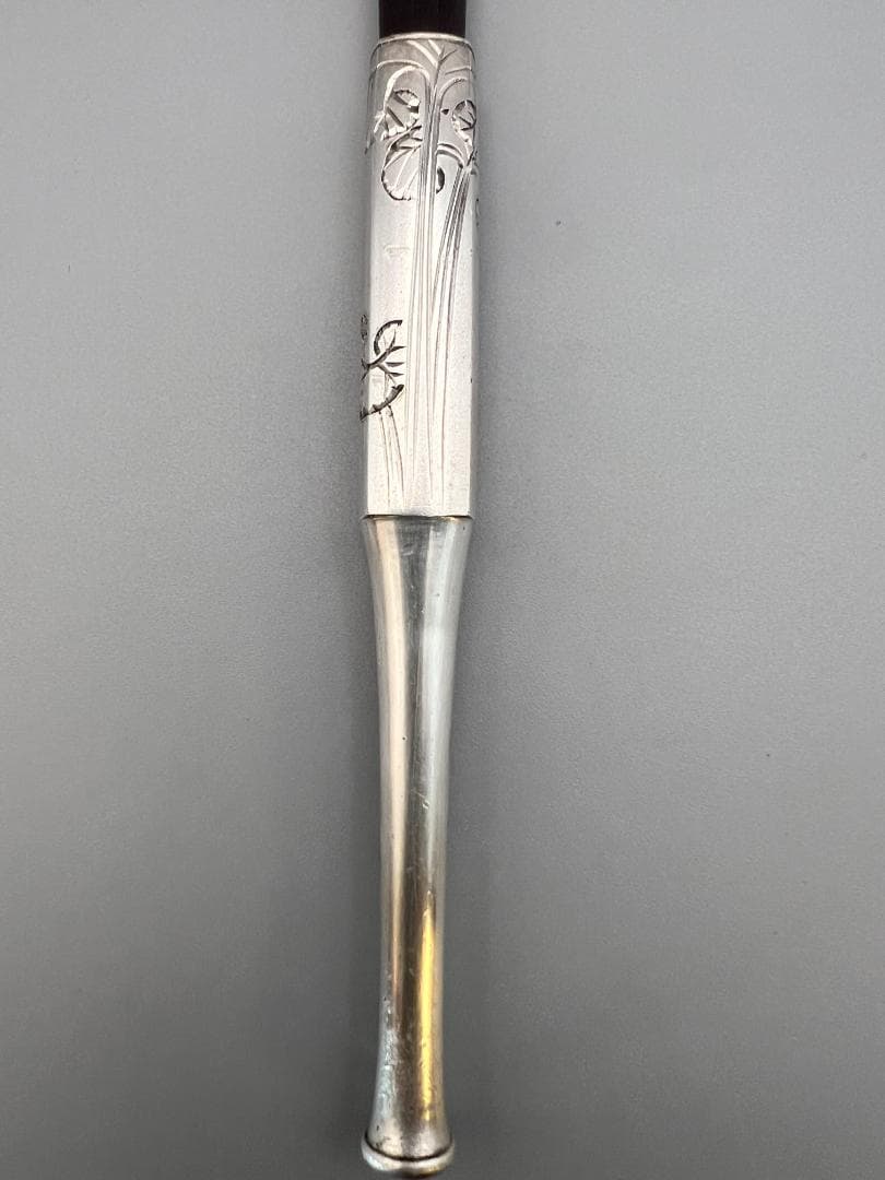 海】レア 銀煙管 キセル 純銀刻印 手彫 銀細工 アンティーク 重量約87g