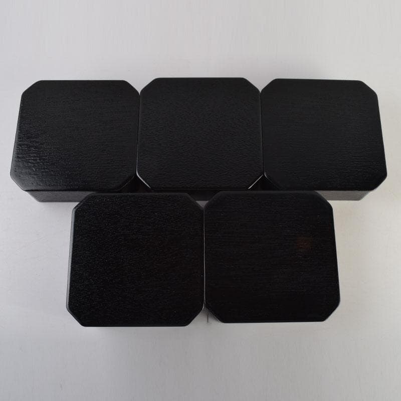 和食器 黒漆 松葉蒔絵 柿合 折曲重箱 5点 C 8625A