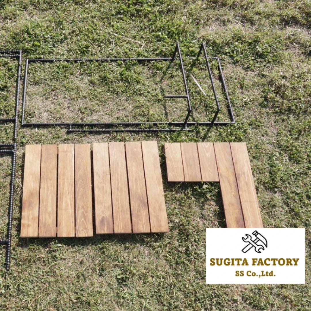 檜無垢材 タフまるJr対応アイアンテーブル ローテーブル L型