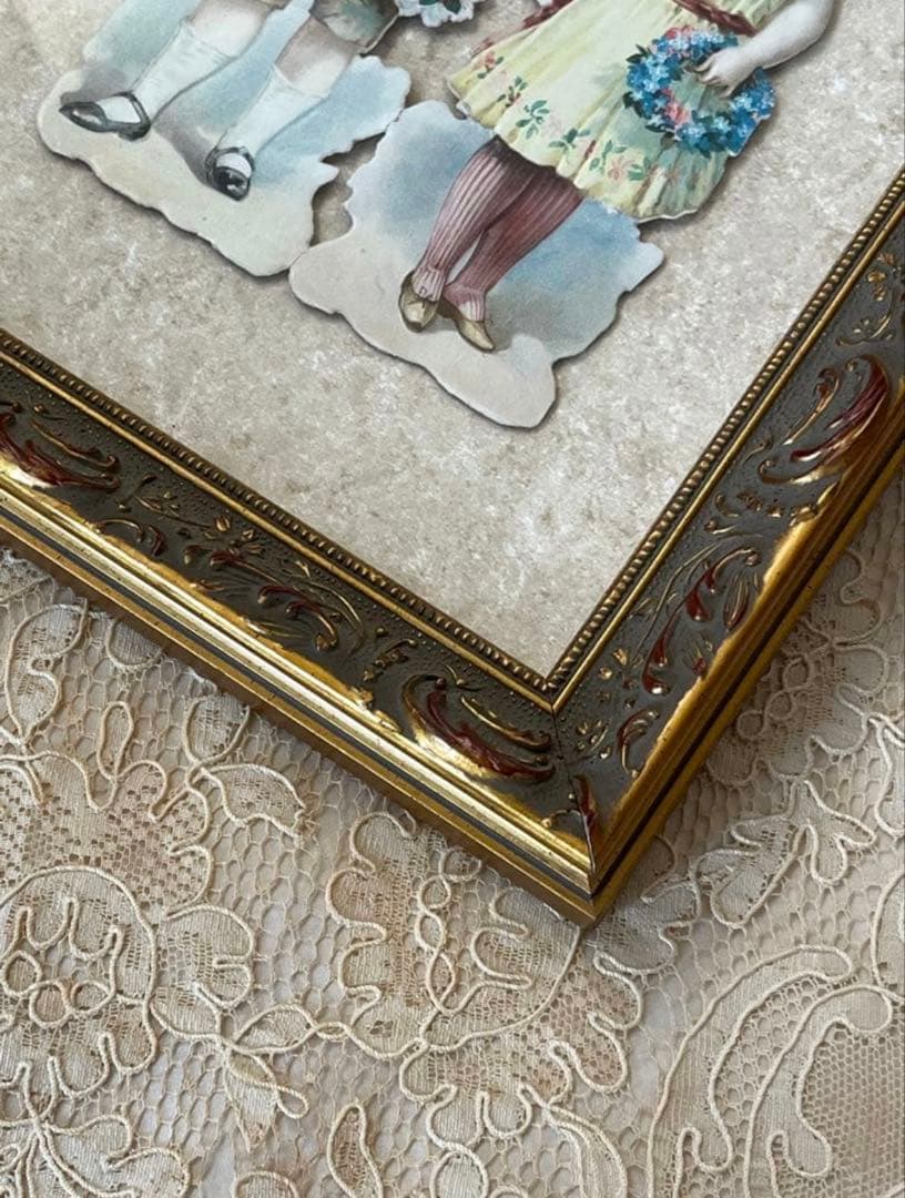 アンティーク ガラスフレームペーパードールビスクドールヴィクトリア