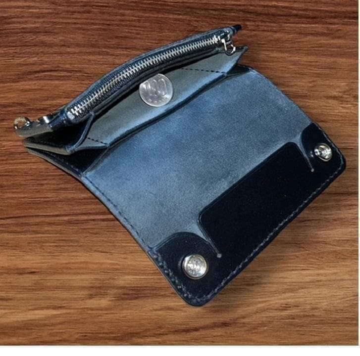 TERU ⑤ミドルトラッカーウォレット/栃木レザーシルバー/小判カンシルバ