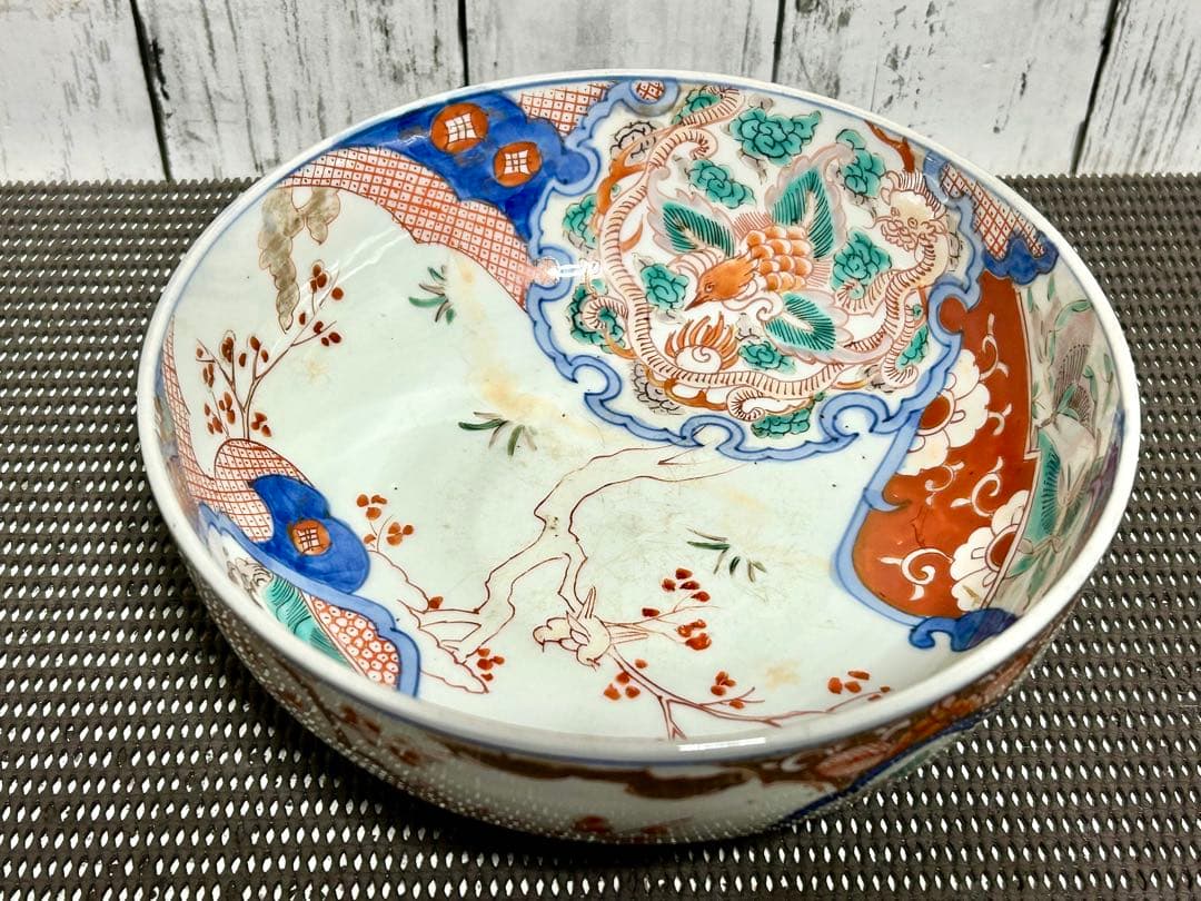 古伊万里　上手物　三重鉢　花鳥図　龍　縁起物　金彩色絵　江戸〜明治期時代物/骨董