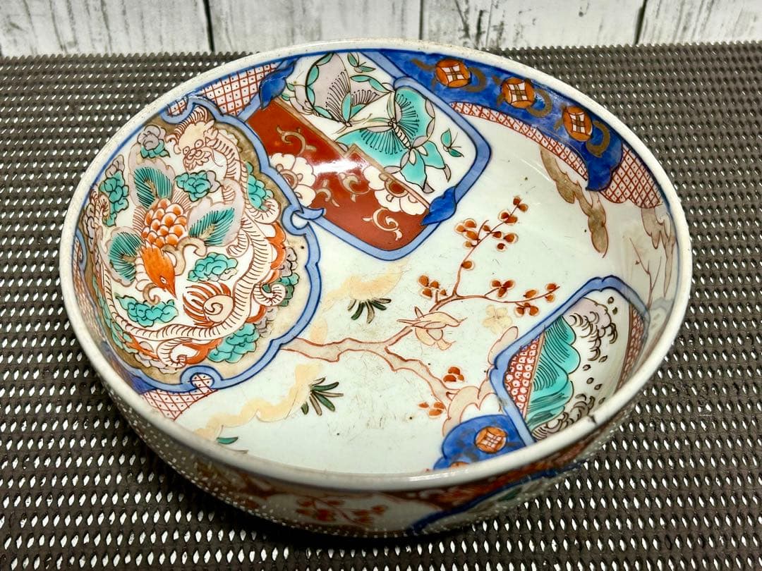 古伊万里　上手物　三重鉢　花鳥図　龍　縁起物　金彩色絵　江戸〜明治期時代物/骨董